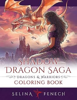 Shadow Dragon Saga - Dragons and Warriors Coloring Book Fantasy Coloring by Selina