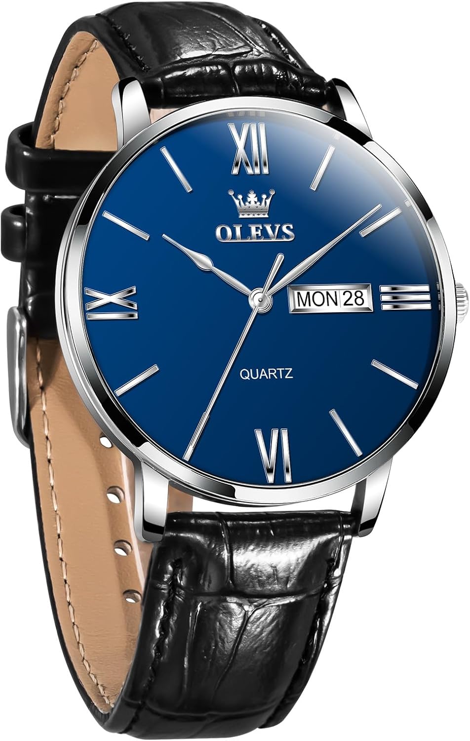 OLEVS Men’s Watches Waterproof Dress Minimalist Analog Quartz Stainless Steel Casual Men’s Wrist Watch with Day Date, Classic Luxury Elegant Roman Numerals Dial Big Face Relojes para Hombres