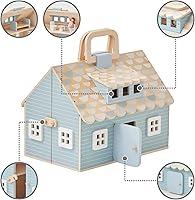 Vista 7 de Olivia's Little World - Casa de muñecas de madera en miniatura con 12 accesorios y 4 figuras – Casa de juegos portátil de 2 pisos para muñecas
