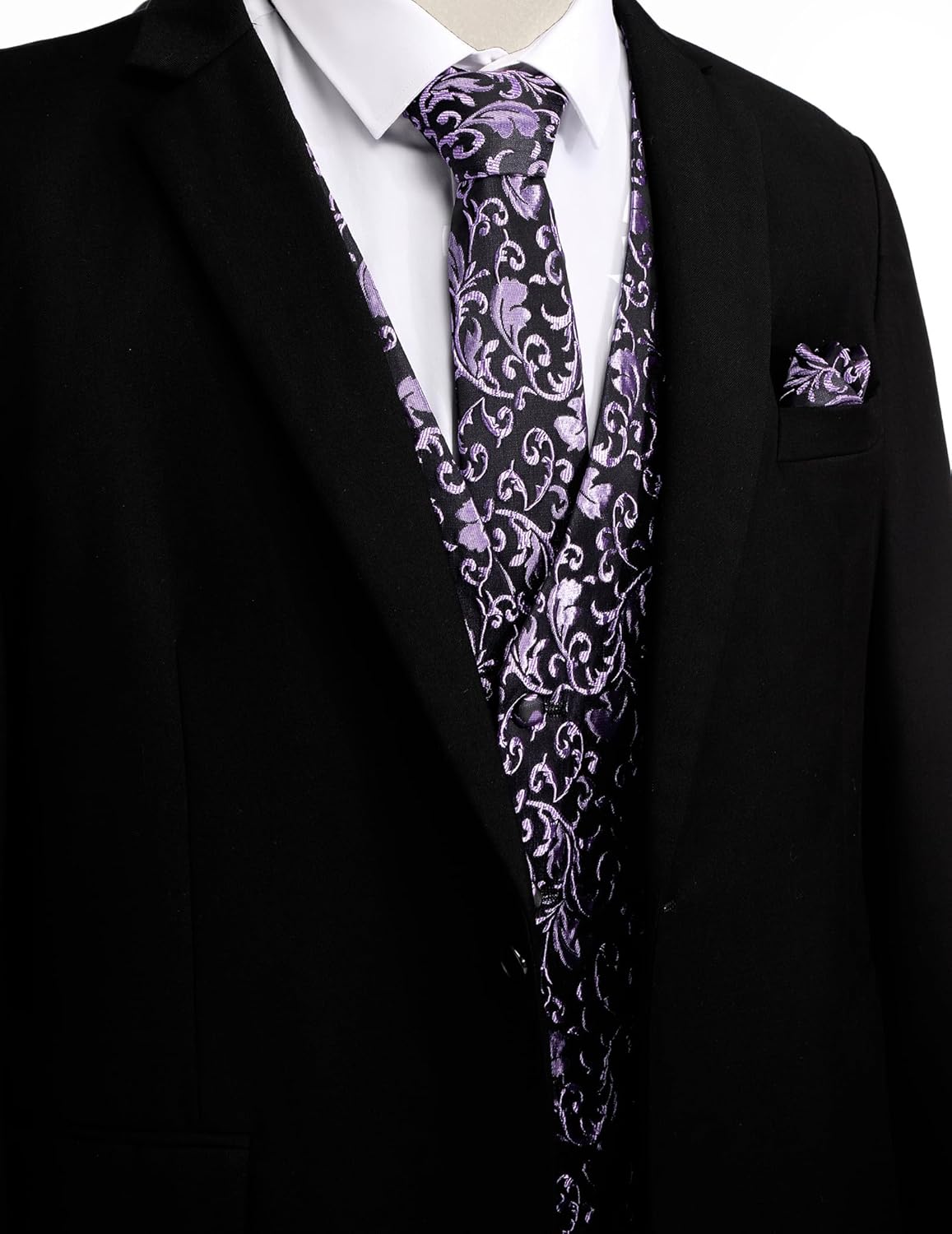 COOFANDY Men's Suit Vest Tie Set 3PC Paisley Jacquard Waistcoat and Necktie Pocket Square for Holiday Party Wedding - Image 2