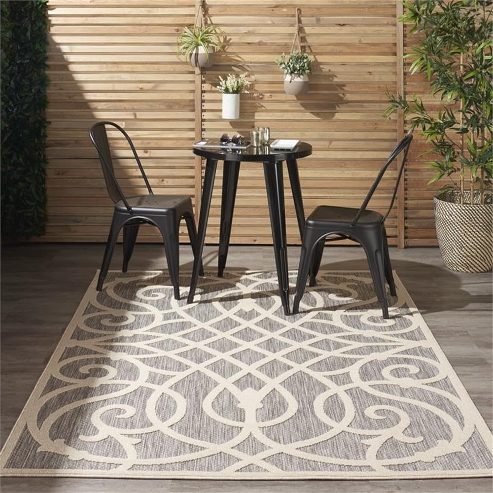 Pemberly Row 72x108 Rectangle Contemporary Area Rug, Gray Finish, 100% Polypropylene, Machine Made, Low Shedding, Indoor/Outdoor Rug for Living Room, Patio, or High Traffic Areas
