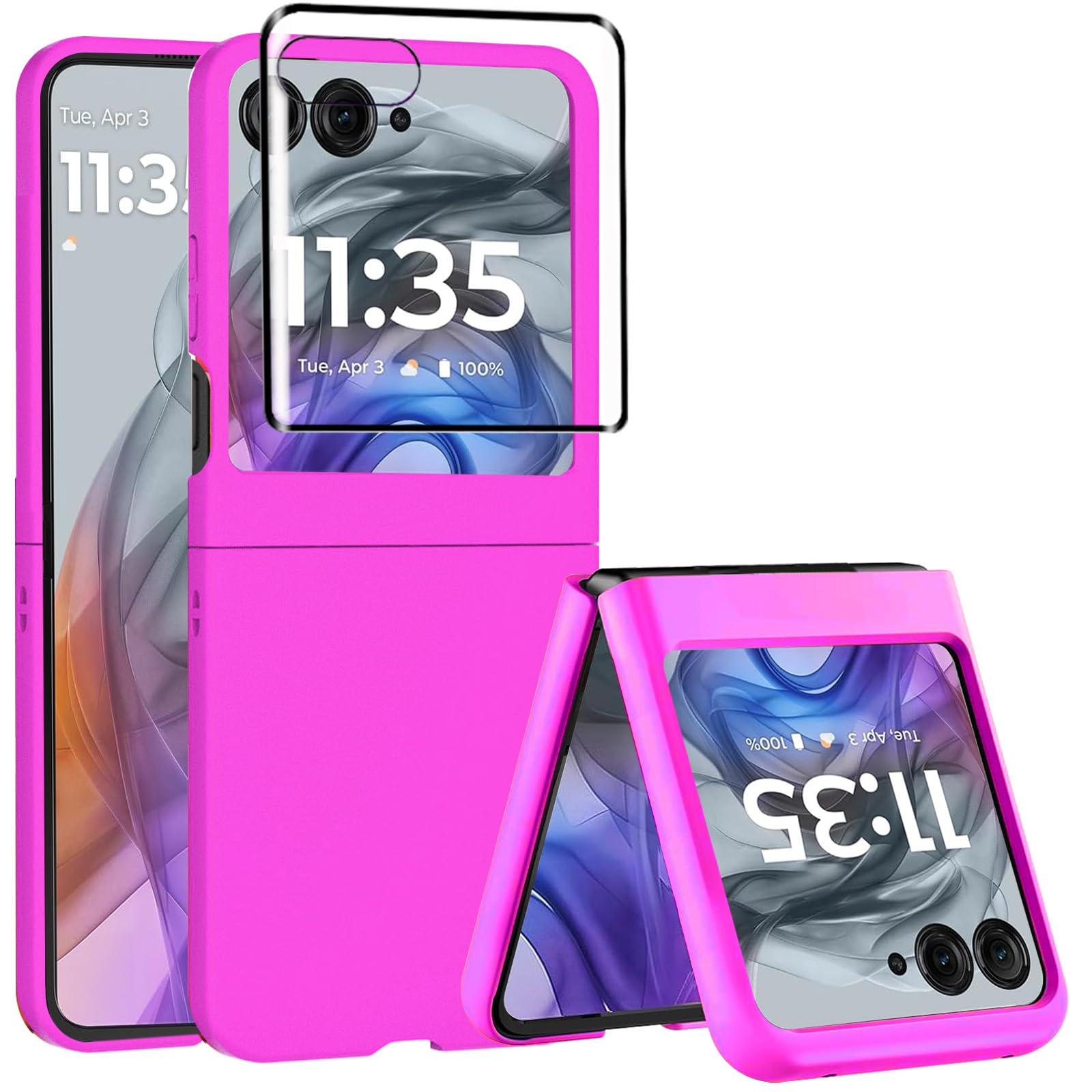 Deekeewe for Motorola Razr 2024 Case with Screen Protector, Slim Thin Hard PC Shockproof Protective Case Cover, Rose Red