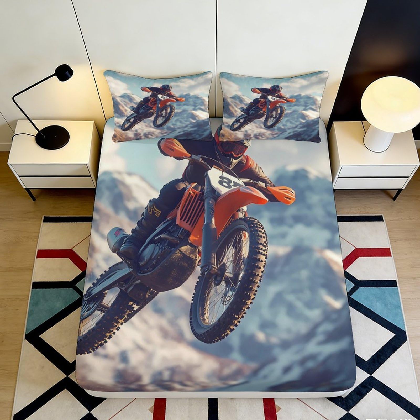 Pnayamiorkfel Style-3 3D Printed Motocross Racing Fitted Sheet Microfiber Soft Dirt Bike Mountain Bed Cover For Bedroom Dorm Decor 90X200x25cm
