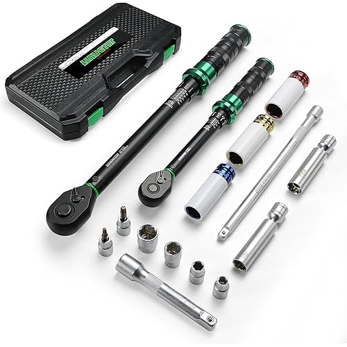 Torque Wrench Set 5-45ft lb(3/8),15-165Ft.lb, with 15PCS Hex Sockets, Spark Plug, Extensions for Automotive, Motorcycle, Industrial Maintenance