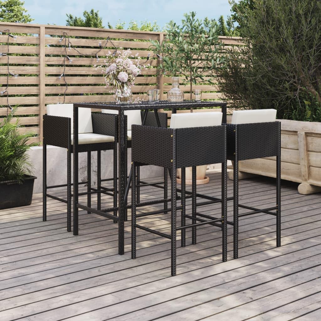 Ensemble de bar de jardin 5 pcs INLIFE en poly rotin noir avec coussins