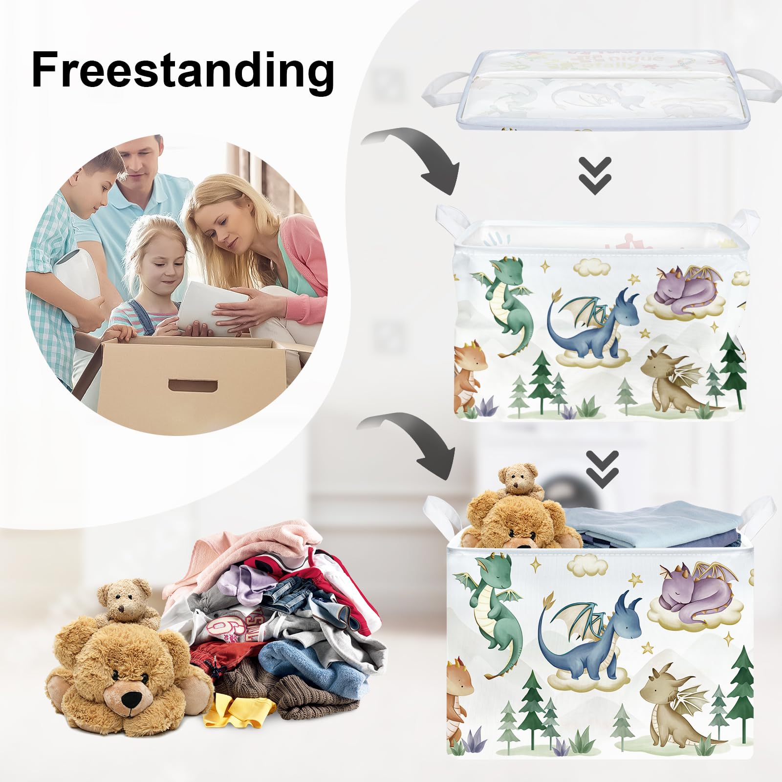 HUUMONSS Cute Dinosaur Storage Basket for Parents Organizing Kids Toys Clothes Large Dragon Boys Gift Toy Box Box Bin Laundry Hamper for Bathroom Shower,Tree,36L - Image 3