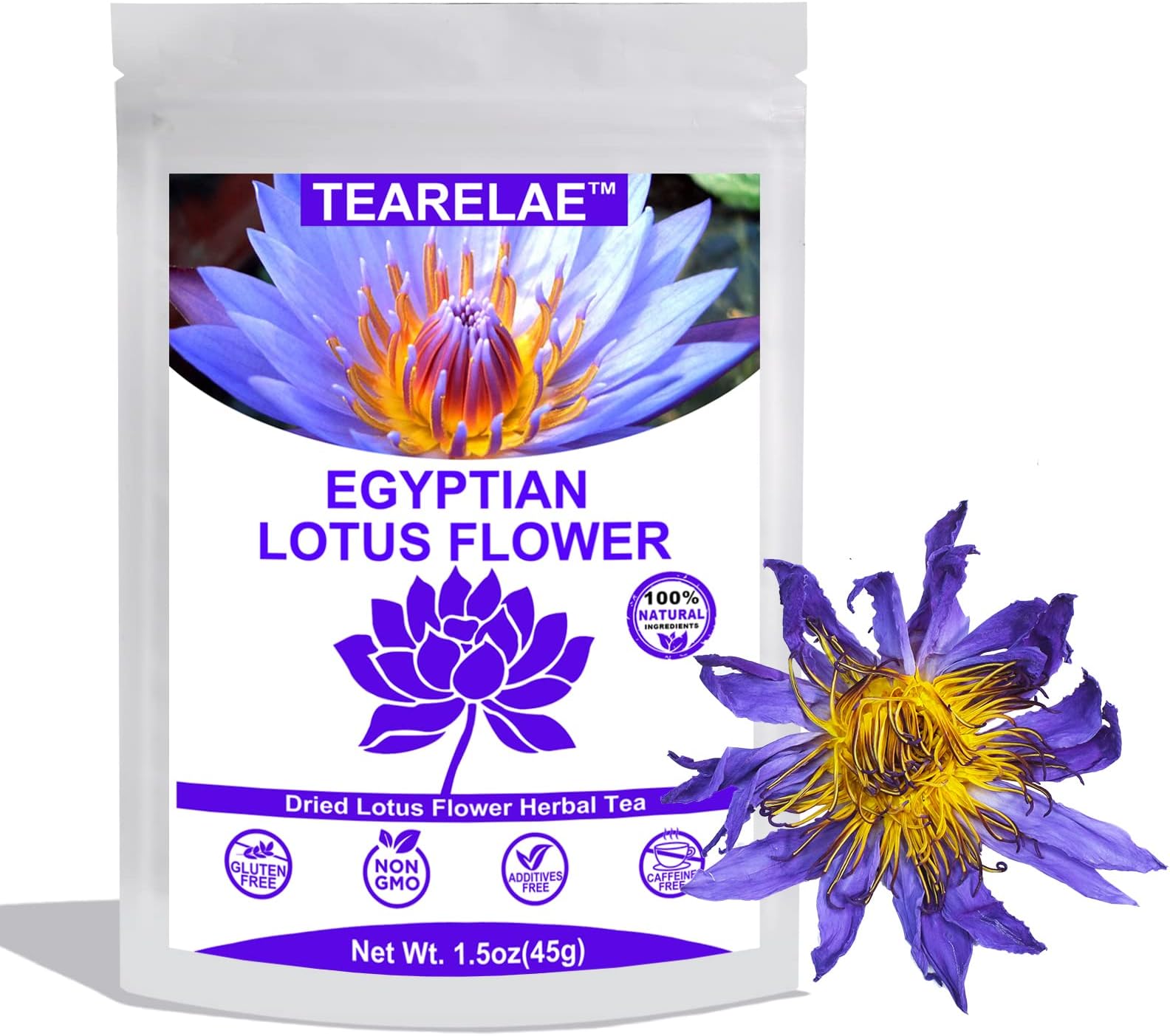TEARELAE - Premium Egyptian Lotus Whole Flower - 1.5 oz/45g - Natural Lotus Flower Herbal Tea - Caffeine-free - Non-GMO