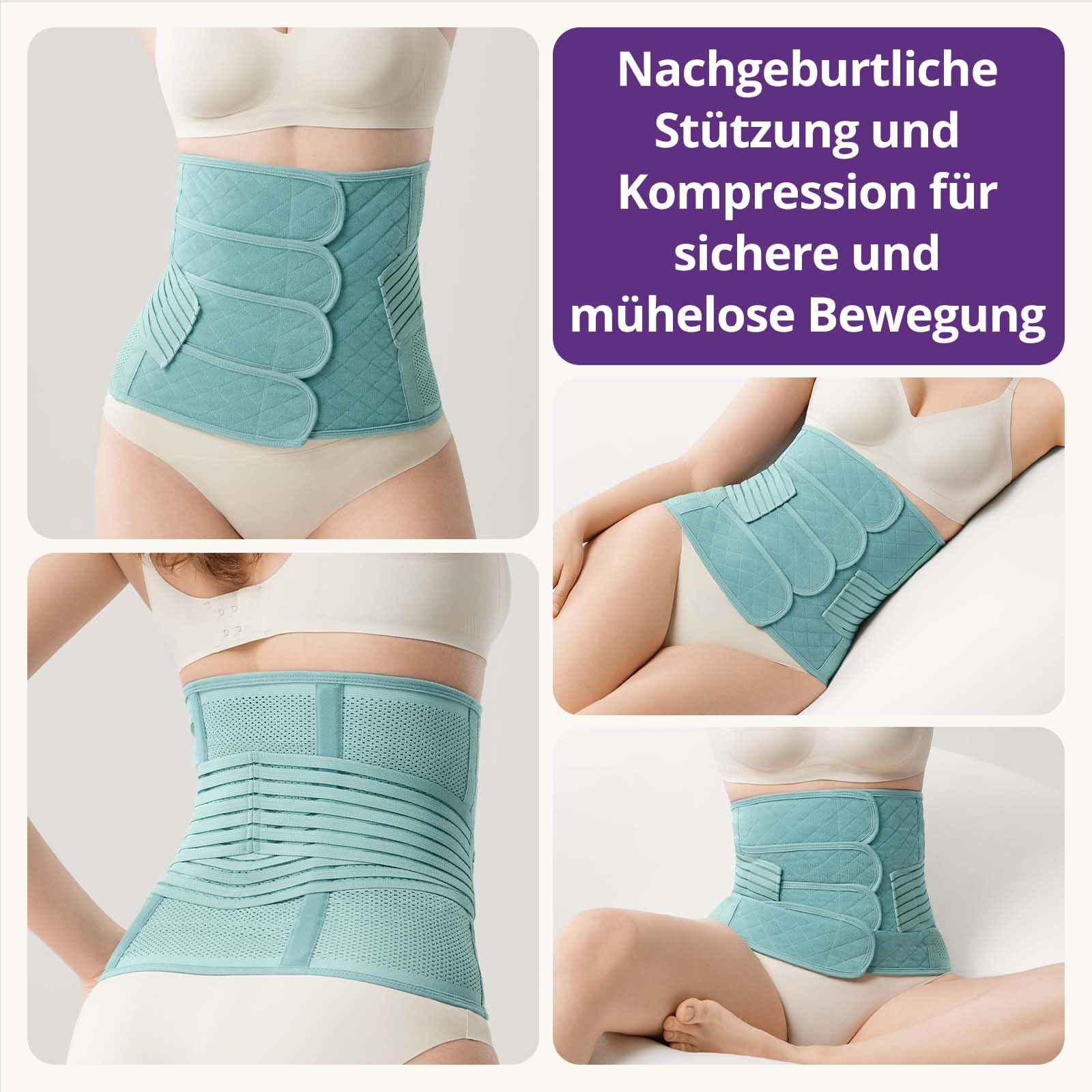 Fascia Post Partum con Cintura Pelvica – Supporto Addominale Regolabile per Parto Naturale e Cesareo – Modellante e Conformante per Vita Quotidiana e Sport (Grün, XL(60-70KG))