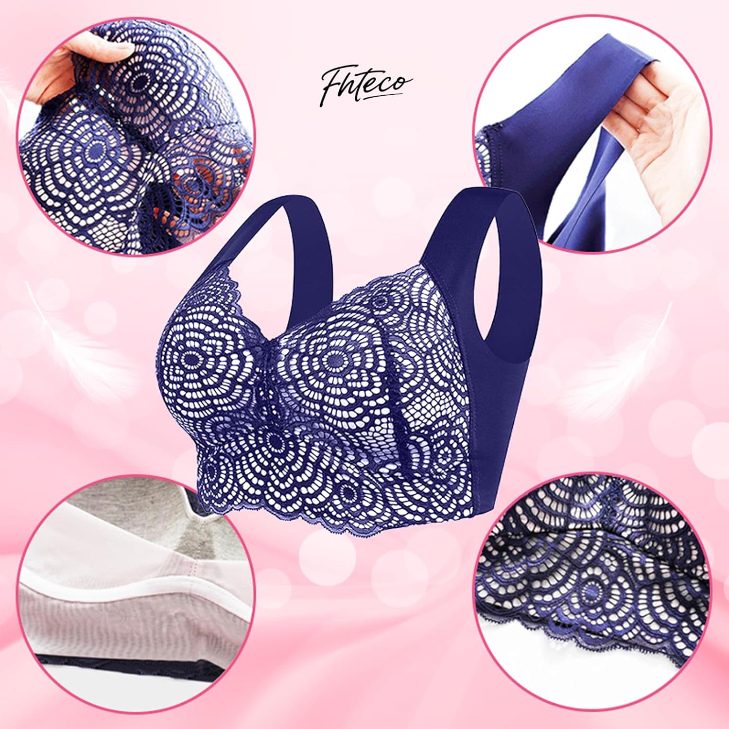 Women Plus Size Bra: Breathable Wireless Lace Bras - Lightly Lined T-Shirt Bras for Daily Sports and No Wire Bras - Image 7