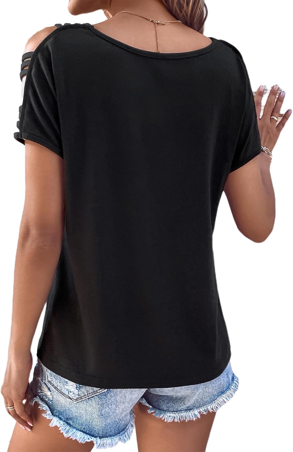 Remidoo Cold Shoulder Tops for Women V Neck Sexy Tops Short Sleeve Tie Dye Shirt Concert Outfits - Image 2