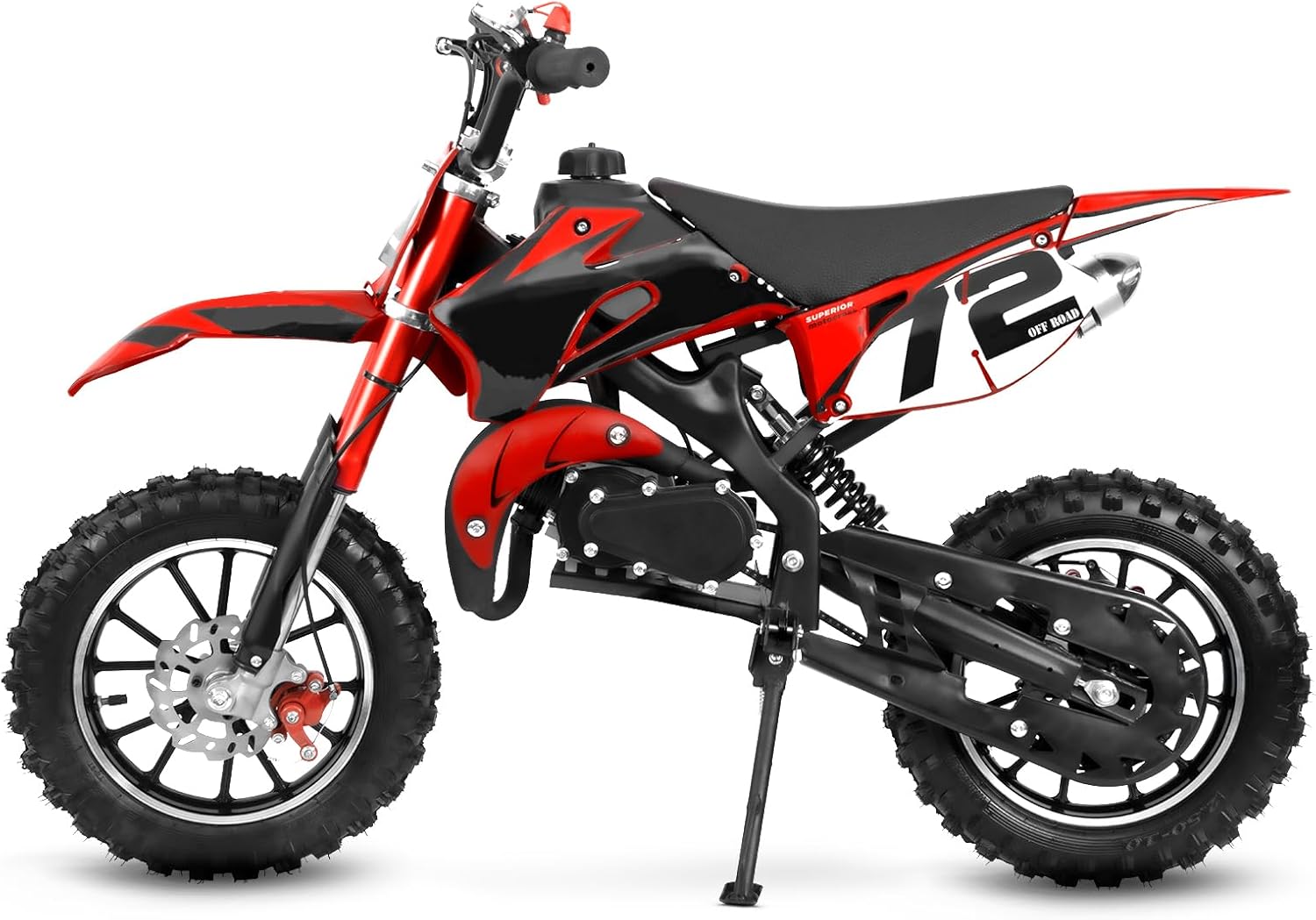 Gas Powered 49cc Dirt Bike, 24 MPH Max, Dual Suspension, Front/Rear Disc Brakes, Simple Pull Start, Trail Motorcycle Red