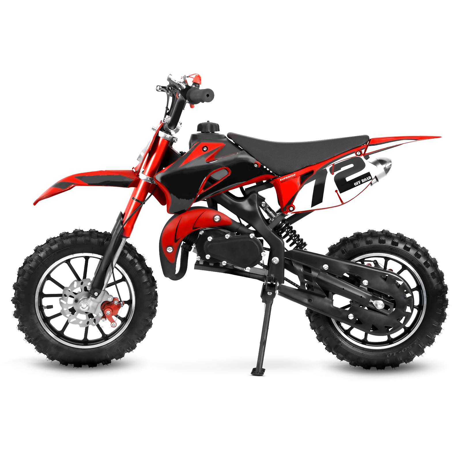 Gas Powered 49cc Dirt Bike, 24 MPH Max, Dual Suspension, Front/Rear Disc Brakes, Simple Pull Start, Trail Motorcycle Red