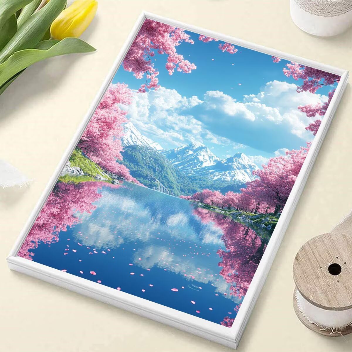 Snow Mountain Zestaw do malowania po numerach, dla dorosłych, kwiaty wiśni, akrylowe farby po numerach, hobby dla dorosłych i kobiet, materiały plastyczne, 8YH-4409 x 71 cm, płótno do malowania