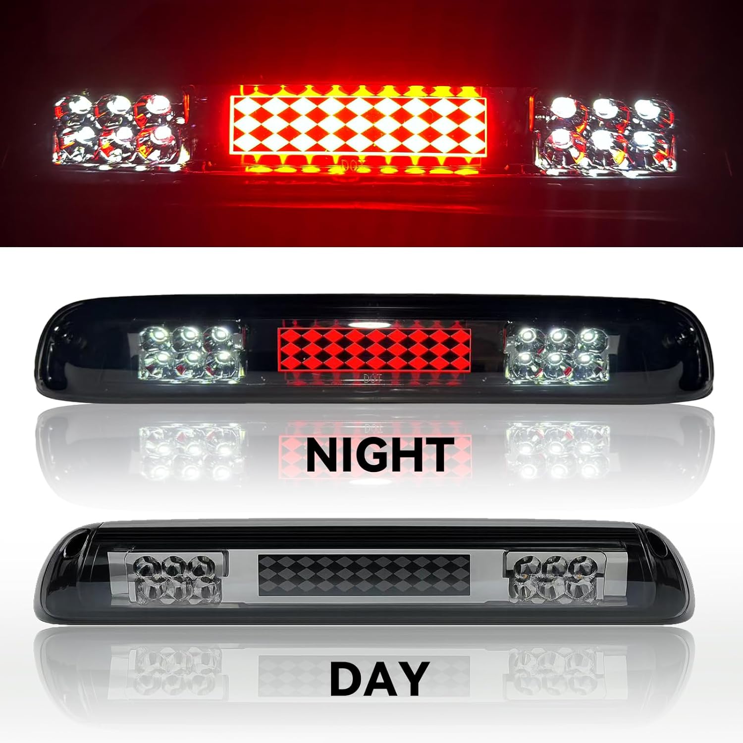 All-in-one LED 3rd Third Brake Light Cargo Light Upgraded Version High Mount Stop Light for 1999-2007 Chevy Silverado GMC Sierra 1500 2500 3500 HD Classic, Chrome Housing Smoke Lens.