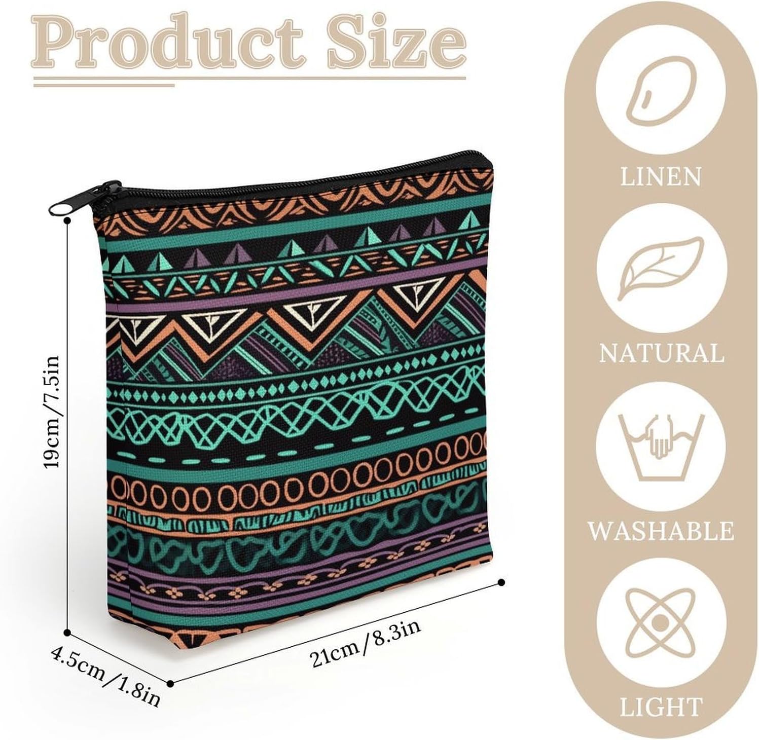 Unique Aztec Pattern Linen Makeup Bag Toiletry Bag image 2