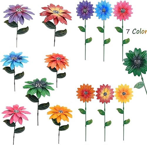 14 estacas de metal para jardín, 15 pulgadas, flores de primavera de metal para decoración al aire libre, estaca para decoración de patio