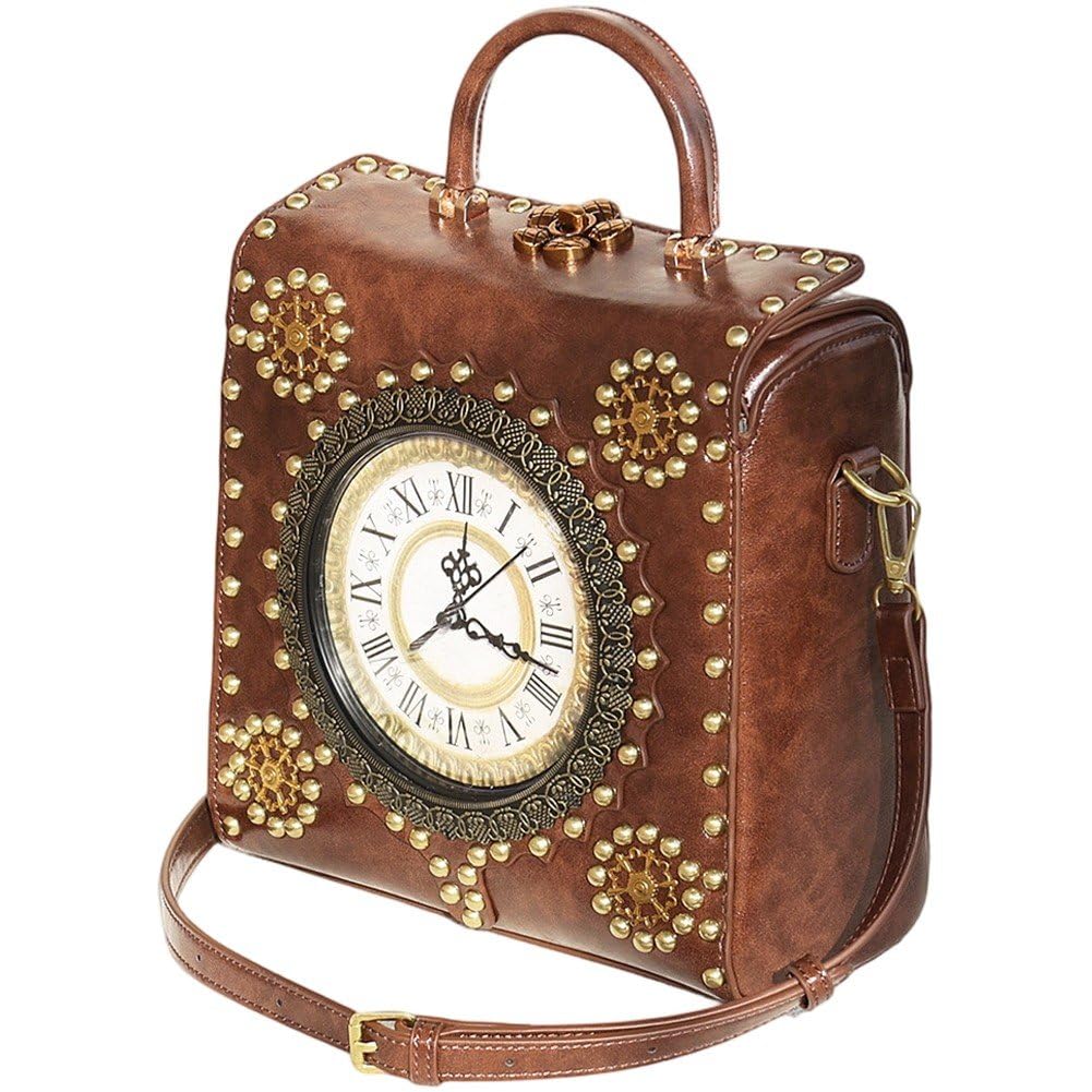 Sslvya Vintage Clock Shaped Handbag Purse Classic Retro Crossbody Bag Steampunk Unique Shoulder Bag for Women