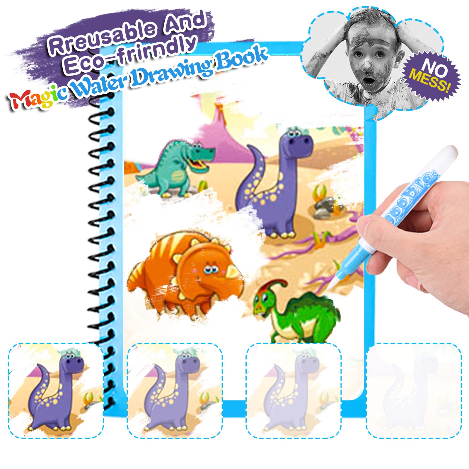 6 Livres Magiques à Eau Réutilisables - Coloriage Sans Tache Avec Stylo Eau - Pour Enfants 3+ - Apprentissage Dessin Ludique