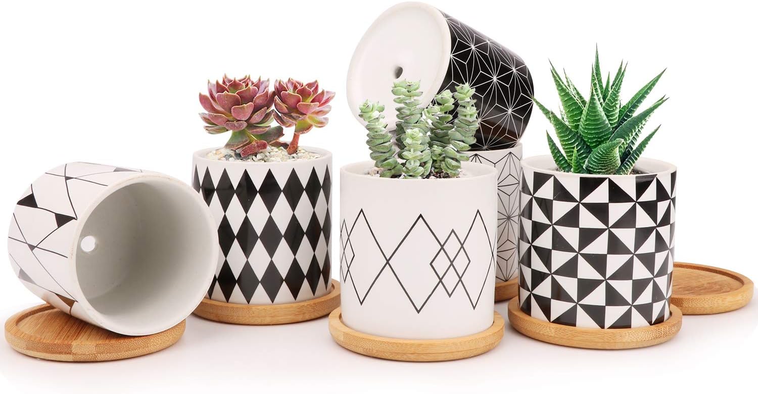 Ufrount 3 Inches Ceramic Planter Pot with Drainage Holes, Succulent Planter Pots Planting Pot Flower Pots for Mini Plant Perfect for Garden, Kitchen, Windowsill - Set of 6