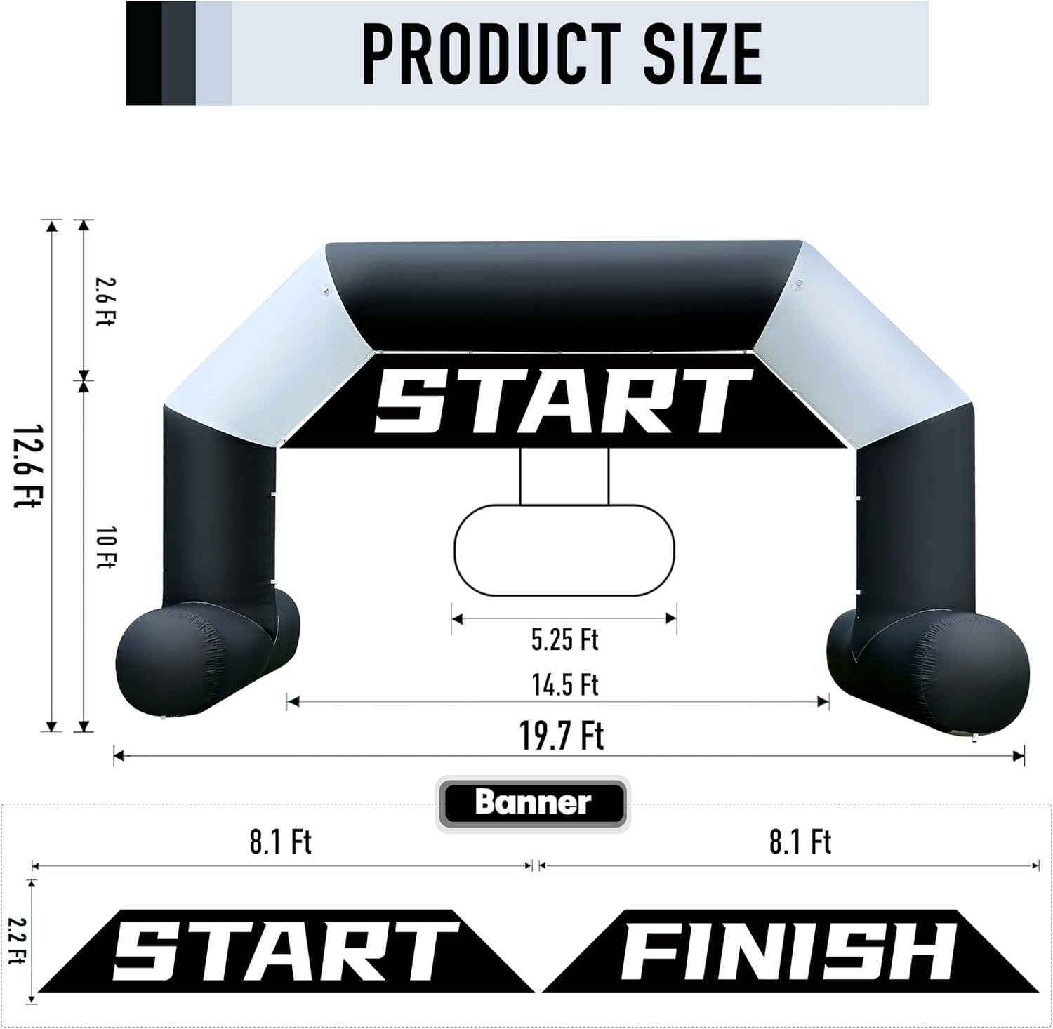 OZIS 20FT Inflatable Arch Start Finish Line Inflatable Archway Built in 150W Blower, Hexagon Inflatable Archway Outdoor for 5k Race Arch Outdoor Advertising Commerce（Black & White ）