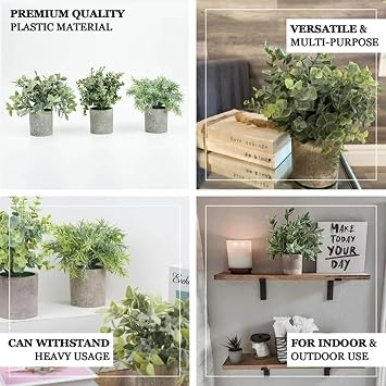 3 Pack Mini Potted Fake Plants,Artificial Plant,Faux Plants Indoor,Faux Plastic Eucalyptus Farmhouse Decor,Artificial Plants for Living Room Home Bathroom Office Desk Outdoor