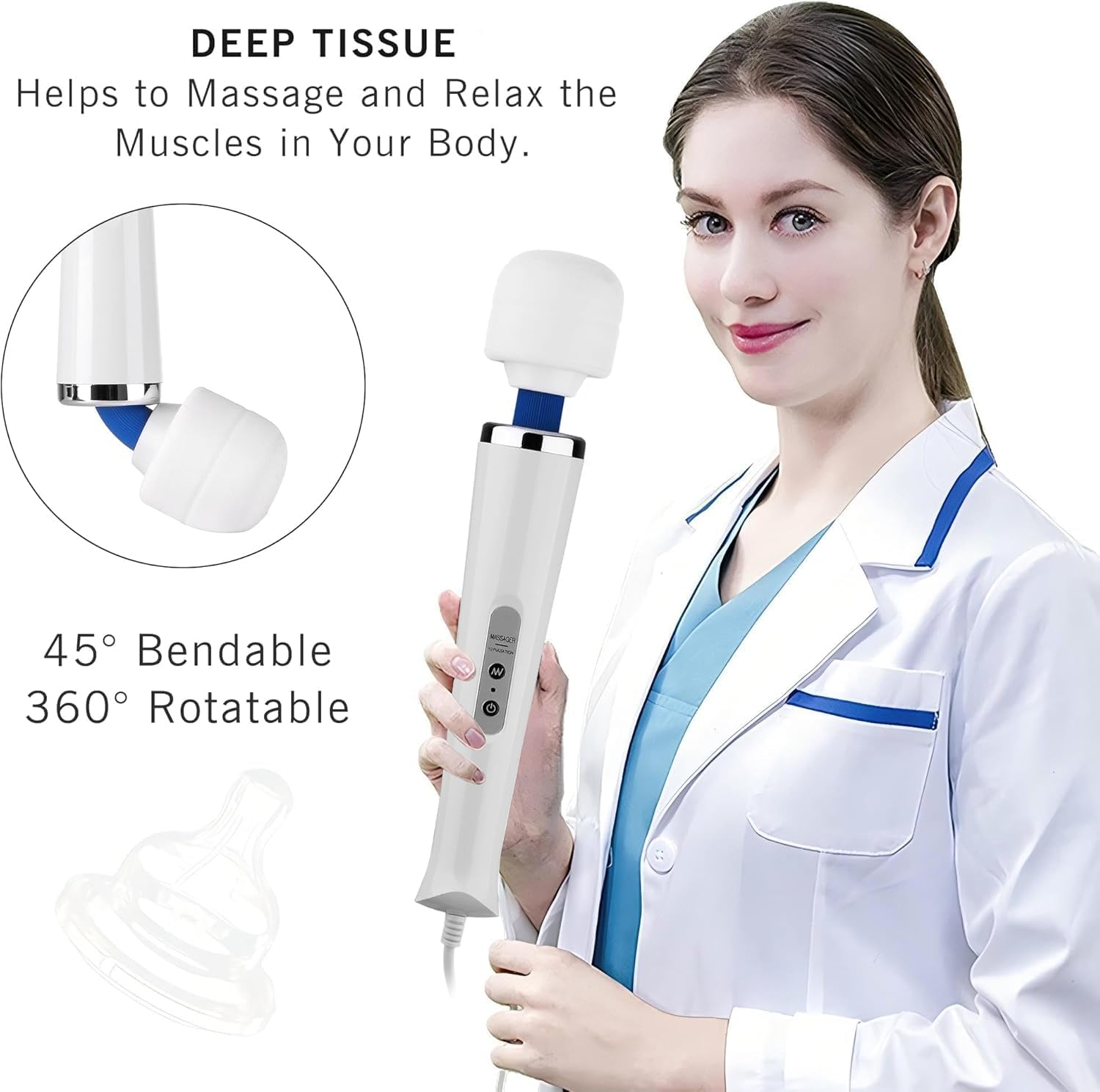 AEVEONE Personal Massage Device - Handheld Vibration Massager - Powerful Wired Wand - Best for Travel - Magic Stress Away - Perfect on Back Legs Hand Pains and Sports Recovery - White