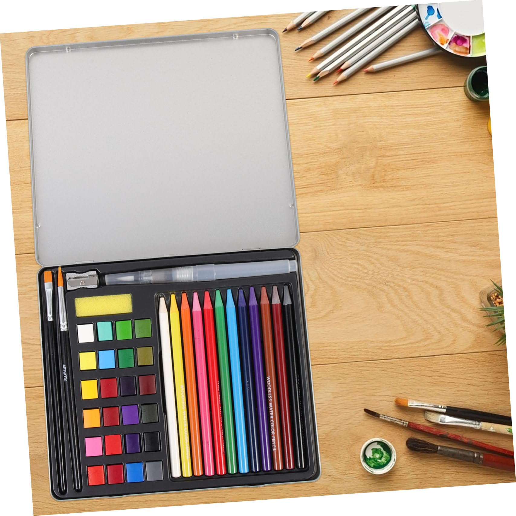 SEWOART Kit de Acuarela Sólido de 24 Colores para Estudiantes, Portátil y Ligero, para Pintura y Manualidades Diy,