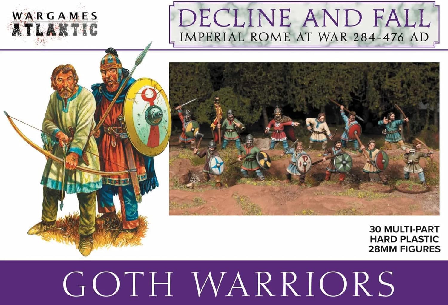 Wargames Atlantic Decline and Fall: Imperial Rome at War - Goth Warriors (30 Figures) Multi-Part Hard Plastic (HIGH Impact POLYSTYRENE) 28MM Figures - Made in The USA