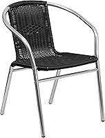 Vista 3 de Cuadrado de 31.5" para interiores y exteriores juego de mesa de aluminio con 4negro sillas de ratán