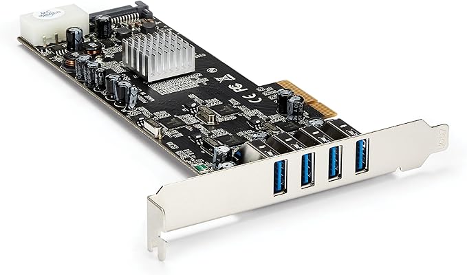 StarTech.com Adaptador Tarjeta PCI Express PCI-E 4 Puertos USB 3.0 (5Gbps) UASP 2 Canales de 5Gbps con Alimentación Molex SATA - Hub Interno (PEXUSB3S44V)