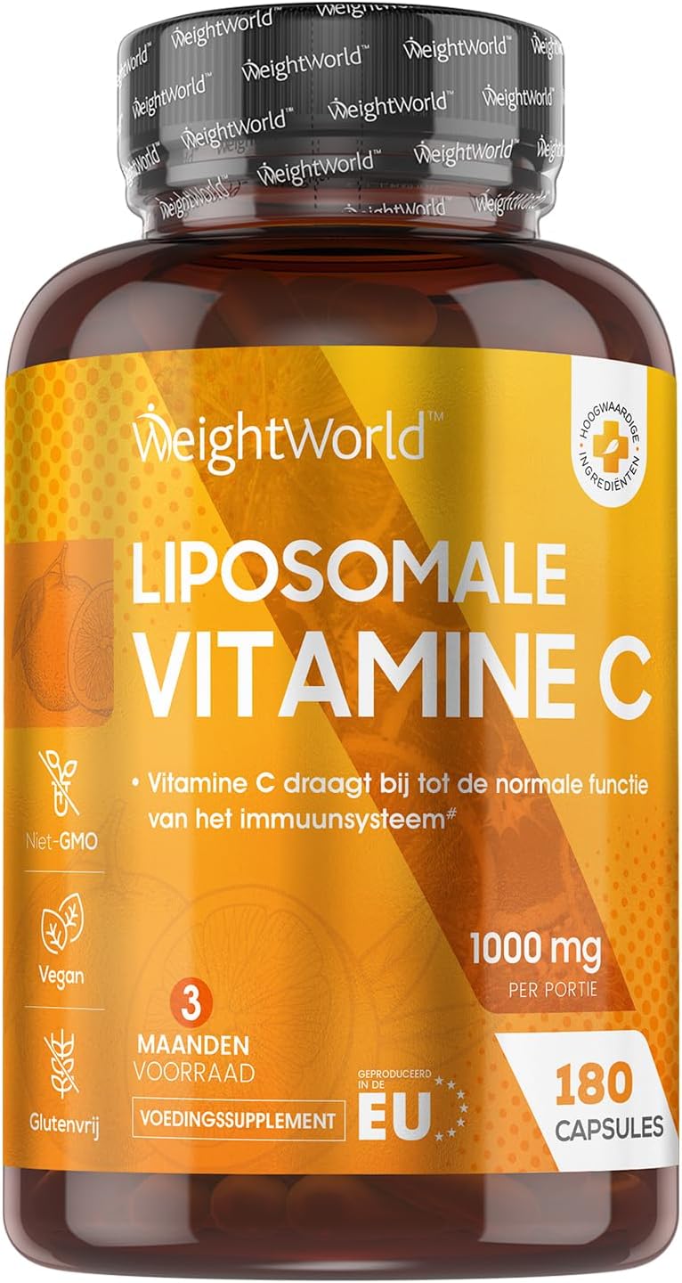 Liposomale Vitamine C capsules – 1000 mg – 180 vegan capsules voor 3 maanden – Met Rozenbottel – Ondersteunt het immuunsysteem en energieniveau – 100% natuurlijk – Van WeightWorld