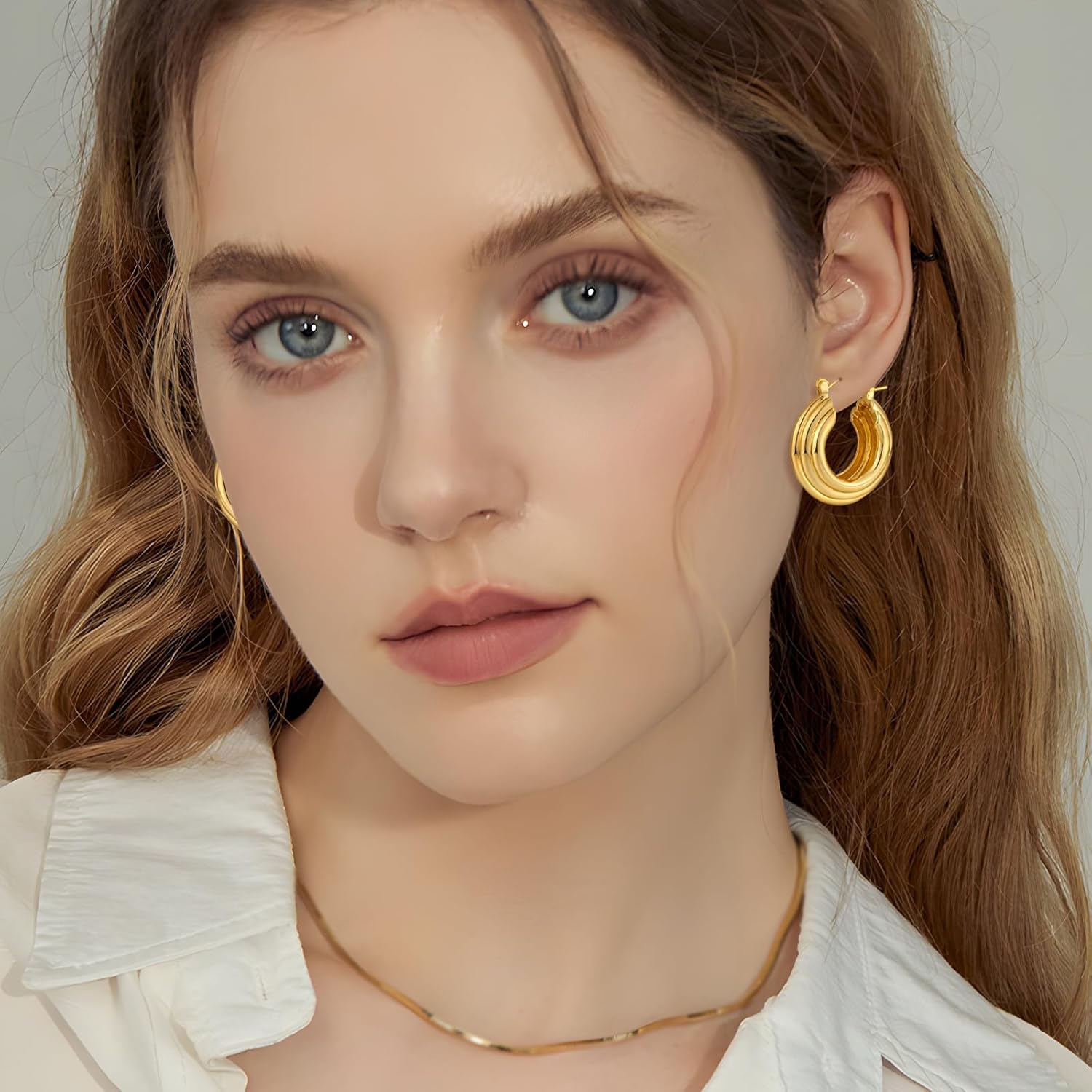 YUJIE Gold Plated Hoop Earrings for Women Brass Earring Chunky Statement Jewelry - Image 4