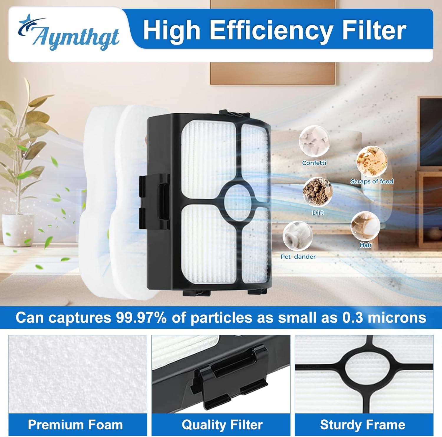 HZ4002 Replacement Filter Kit For Shark Power Detect Ultra-Light Corded Stick Vacuum HZ4002 HZ4000,1 Roller Brush, 2 Pack Hepa Filters+ 4 Pack Foam & Felt Filters + 4 Aroma