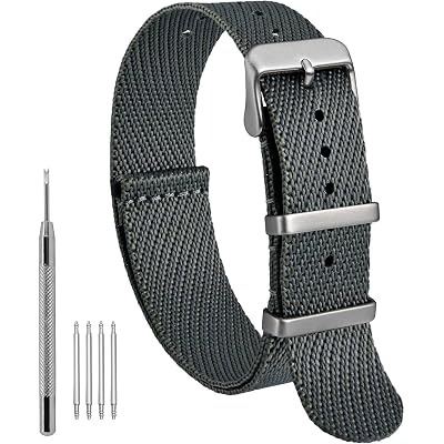 WOCCI 20mm Military Nylon Watch Band, One-piece Nylon Strap for Men and Women, Silver Buckle (Smog)