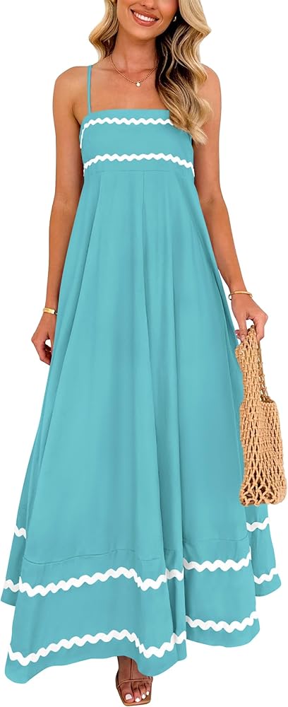 PRETTYGARDEN Women's 2026 Summer Flowy Maxi Dress Casual Sleeveless  Spaghetti Strap Ruffle Beach Long Dresses (Aqua Green,Small) at Amazon  Women's Clothing store