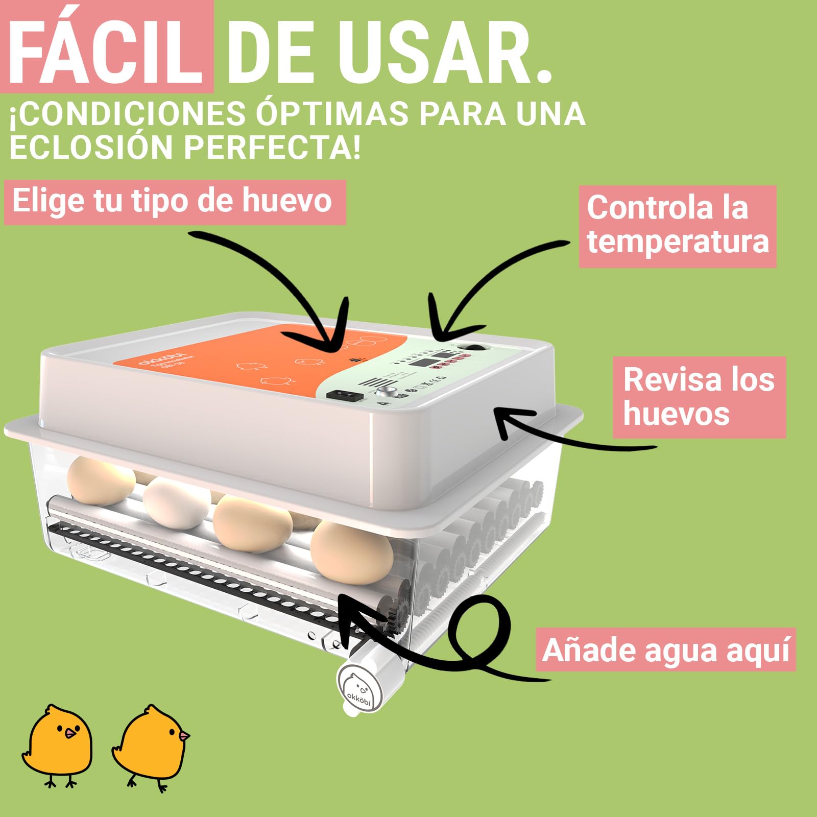OBI-36 Incubadora Automática – Incubadora de huevos para 36 huevos con Volteo Automático - Incubadora huevos gallina, codorniz y pato - Naranja