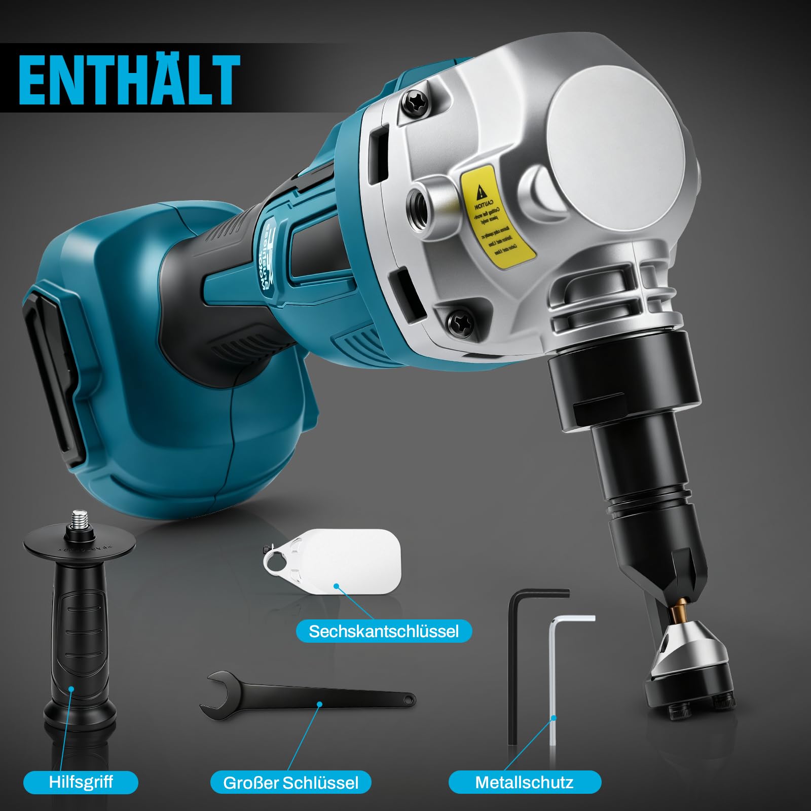 Knabber Blechknabber Kompatibel mit Makita Akku 18V, 800W Kabellose Blechnibbler mit Bürstenlos Motor, 2200U/min, 360° drehbarer Knabberkop Elektrische Blechschere für Edelstahl & Aluminium(ohne Akku)