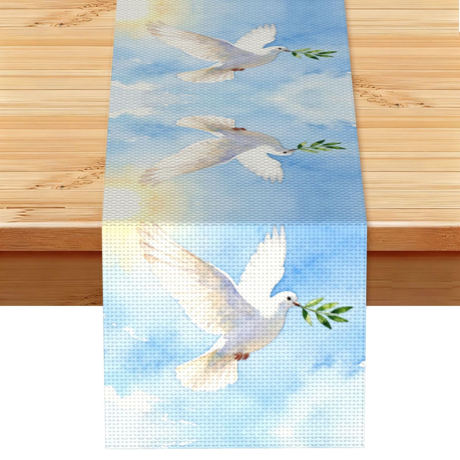 Dove Olive Branch Linen Look Table Runner 13x72-Wrinkle Resistant Farmhouse Style for Dining Table Decor
