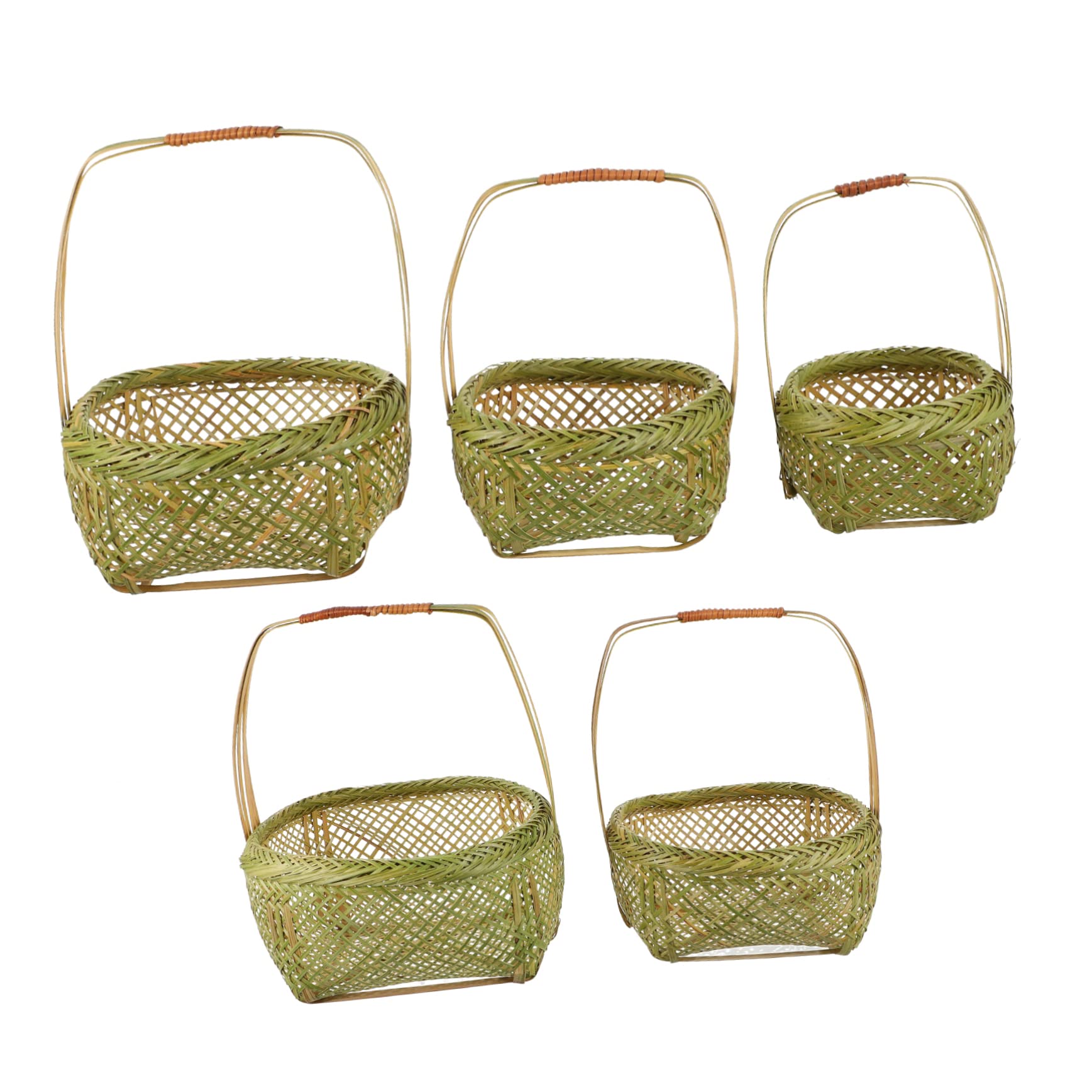 HOMOCONO 5pcs Portable Storage Basket Wedding Basket Handmade Decorative Tray Fruit Basket Hanging Weaving Basket Storage Container with Handle Woven Storage Basket Hand Basket Green