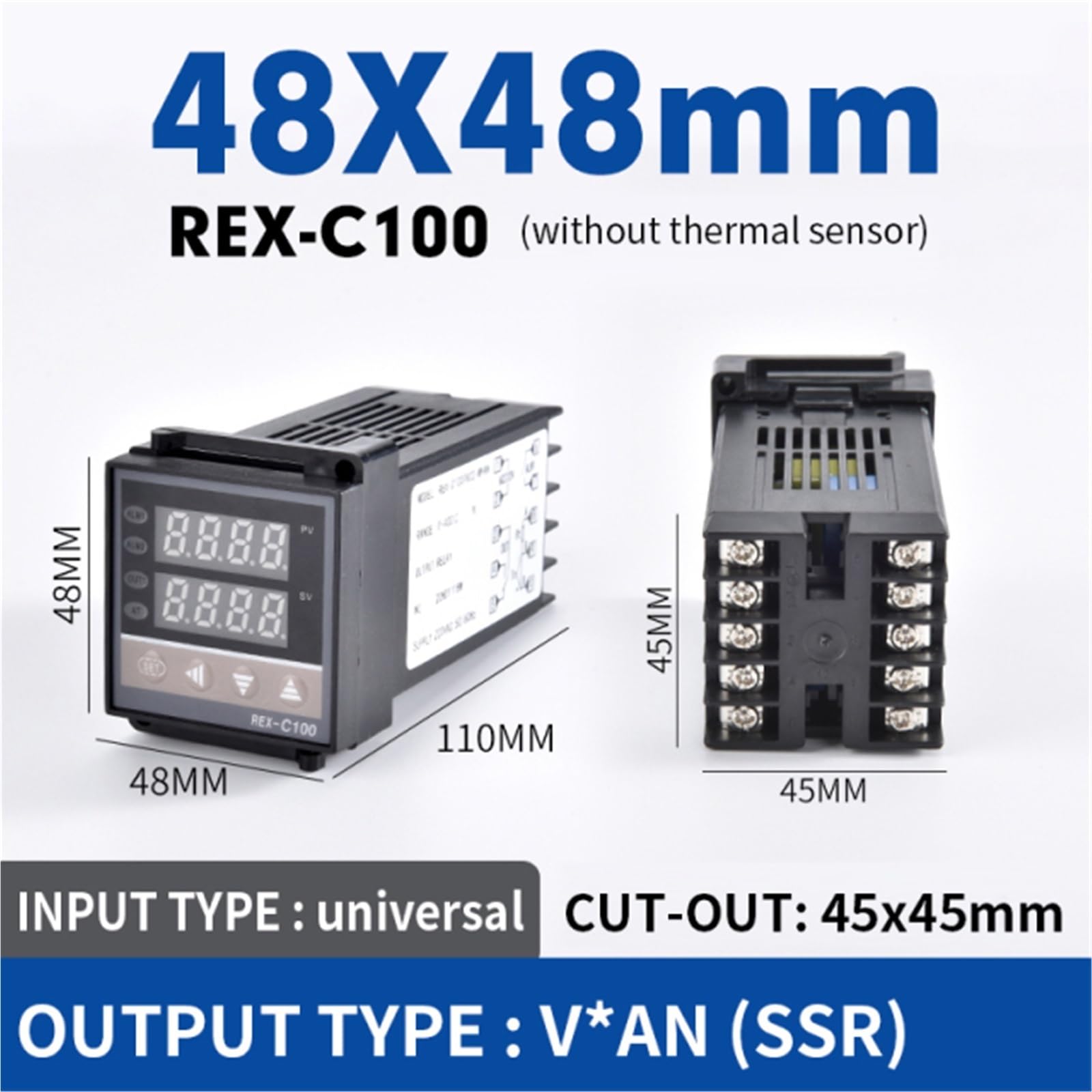 Controlador de temperatura con termostato PID digital RKC REX-C100/relé SSR de 40 A/sonda de termopar K/disipador de calor(Relay Output Only)