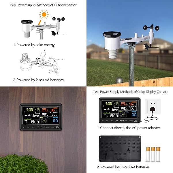Ecowitt Estación meteorológica inalámbrica Wi-Fi - Estación meteorológica digital profesional con pantalla a color grande, sensor 7 en 1 para exteriores, sensor integrado para interiores, WS2910 - 4