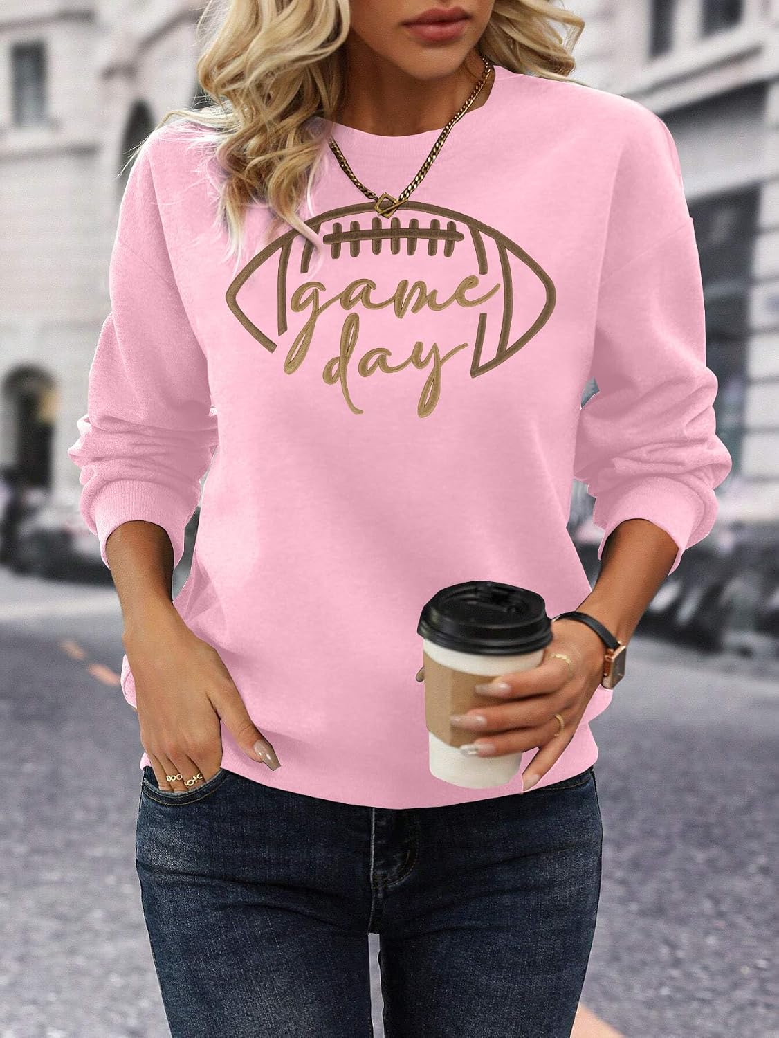 Game Day Sweatshirt Women Embroidered Football Graphic Pullover Casual Long Sleeve Crewneck Football Season Top