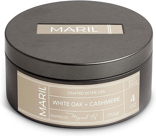 Miniatura 2 de MARIL Travel - Vela de cera de soja y lata de metal con tapa de 4 onzas, roble blanco y cachemira