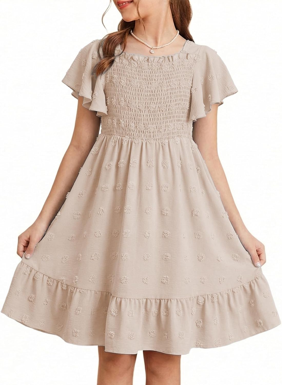 Girls Summer Dress Tween Short Sleeve Polka Dot Girl Party Dress Size 6-15 Years