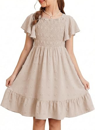 DOKOTOO KIDS Girls Summer Dress Tween Short Sleeve Polka Dot Girl Party Dress Size 6-15 Years