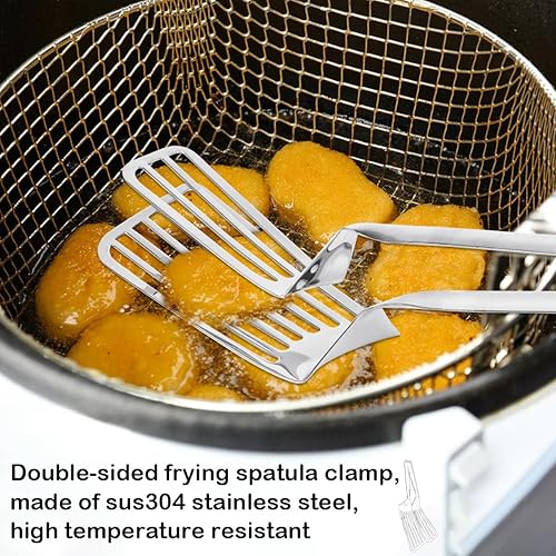 Miniatura 7 de DOERDO - Espátula de pescado, abrazadera de barbacoa de acero inoxidable, multiusos, pinza para pizza, espátula doble, utensilios de cocina para