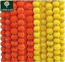 ABHAAS 10 Pcs Indian Handmade Artificial Marigold Garland Flowers for Decoration Long for Door Decoration Toran Genda Phool for Wedding/Festivals|4.5-4.9Ft| 5 Yellow + 5 Orange|10 Strings