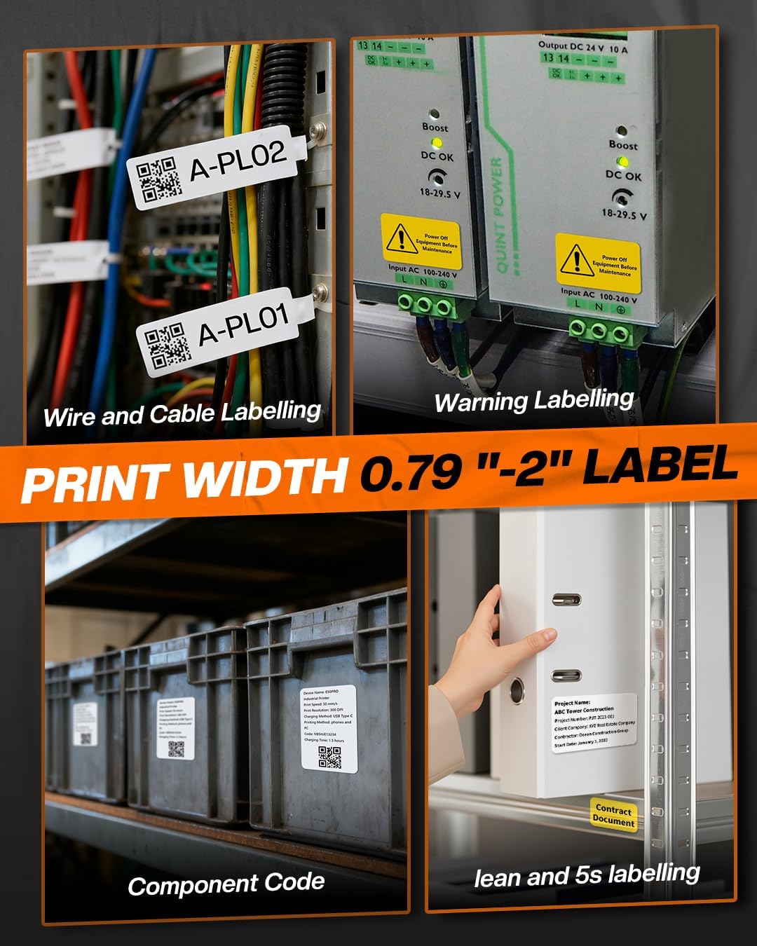 Phomemo Industrial Label Maker, 2" Bluetooth Portable Label Printer, Compatible Whith Mobile APP & PC Editor, Rechargeable 2600mAh, Wire and Cable Labeling Machine