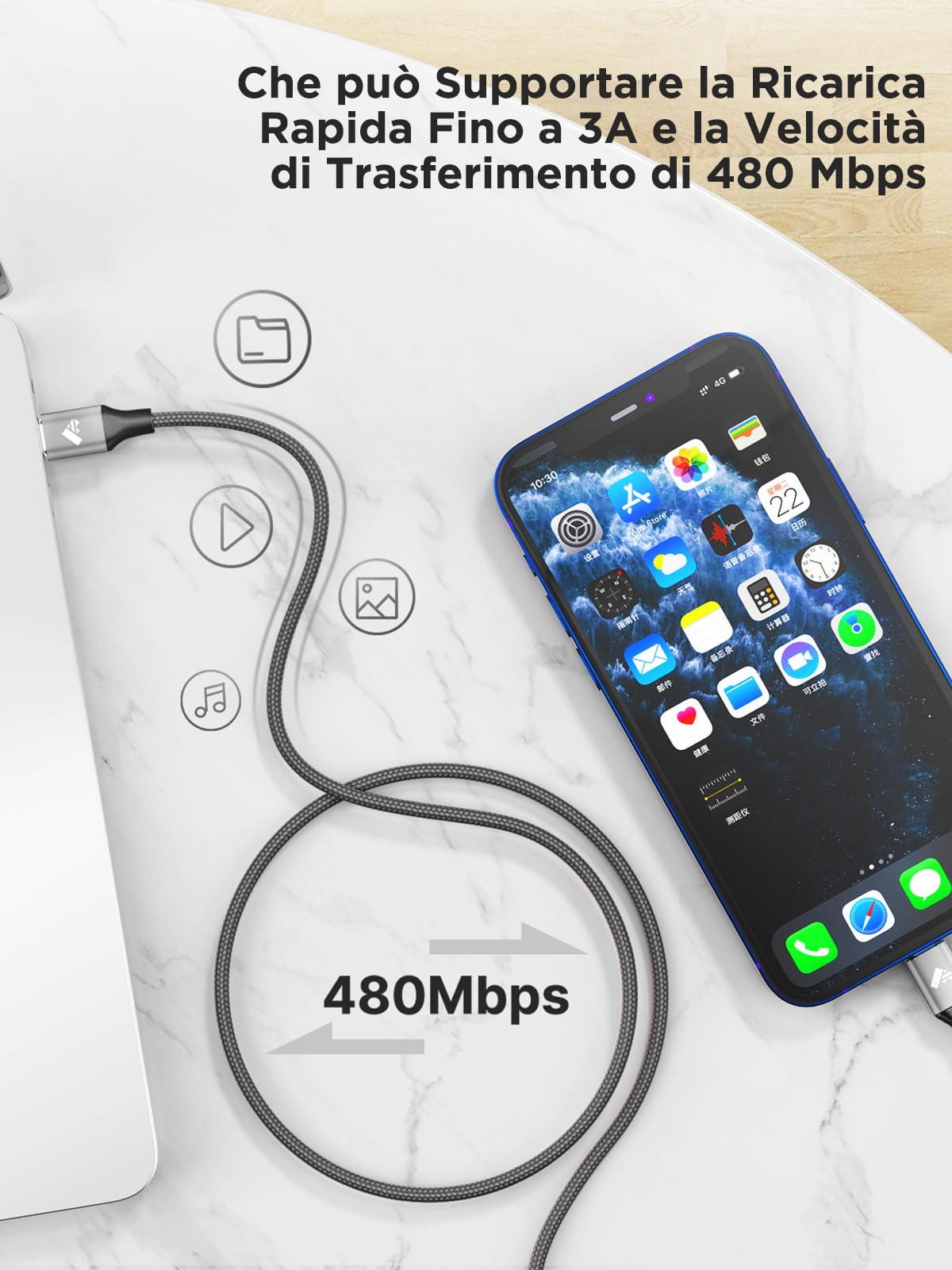 Aioneus Cavo iPhone USB C 1.8M Cavo Lightning Nylon Tipo C Filo Caricabatterie iphone Carica Rapida Caricatore per iPhone 14 13 12 11 Pro Max XS XR X 8 7 6 Plus iPad Airpods
