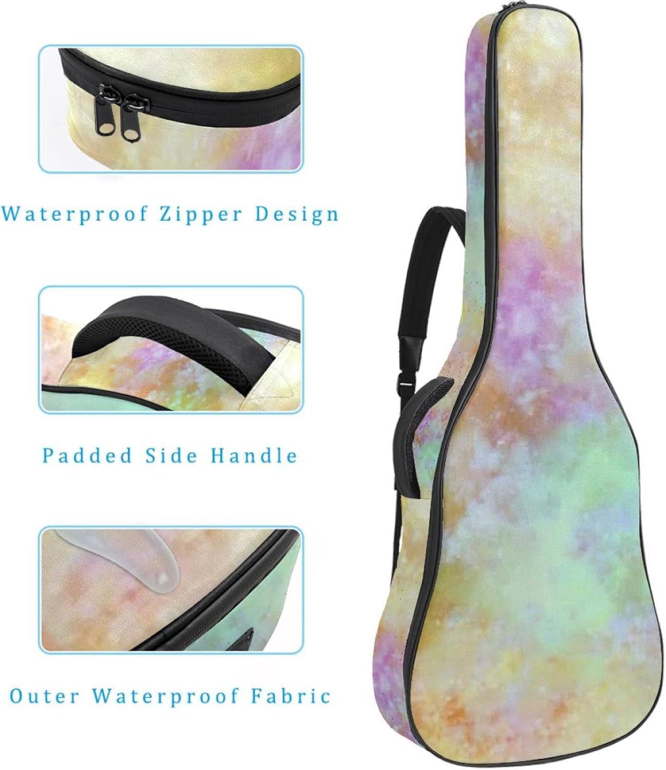 40/41/42-inch Tie Dyeing Art Acoustic Guitar Bag With Adjustable Shoulder Strap And 2 Storage Bags. Guitar Bag With Back Hanging Loop, Electric, and Classical Guitars